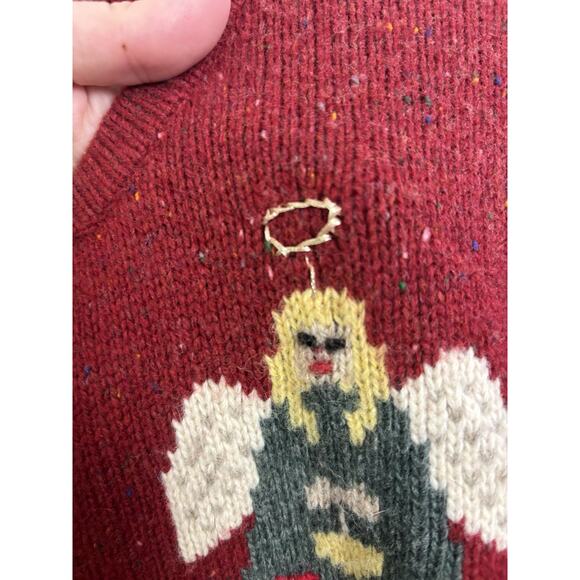Vtg 80’s Talbots 100% Lambs Wool Christmas Angel Holly Sweater Cardigan Medium - Picture 9 of 10